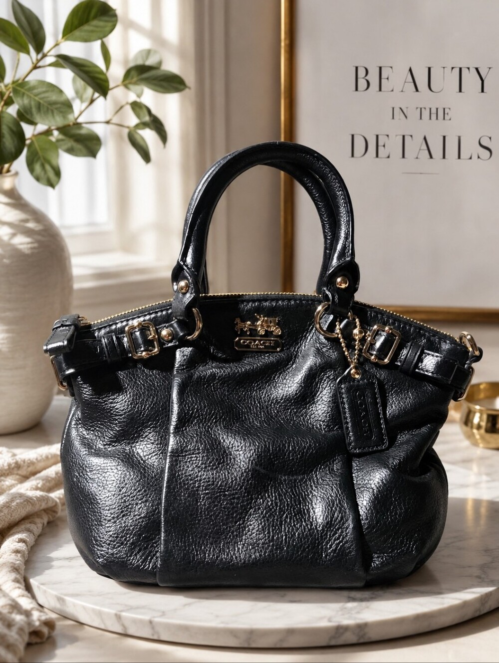 Authentic Coach Black Leather Satchel Bag & Crossbody- Classic Women's Handbag